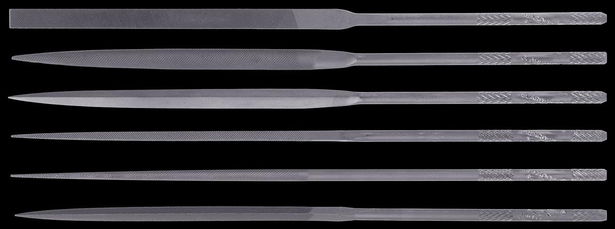 A set of six fine Swiss files laid side by side